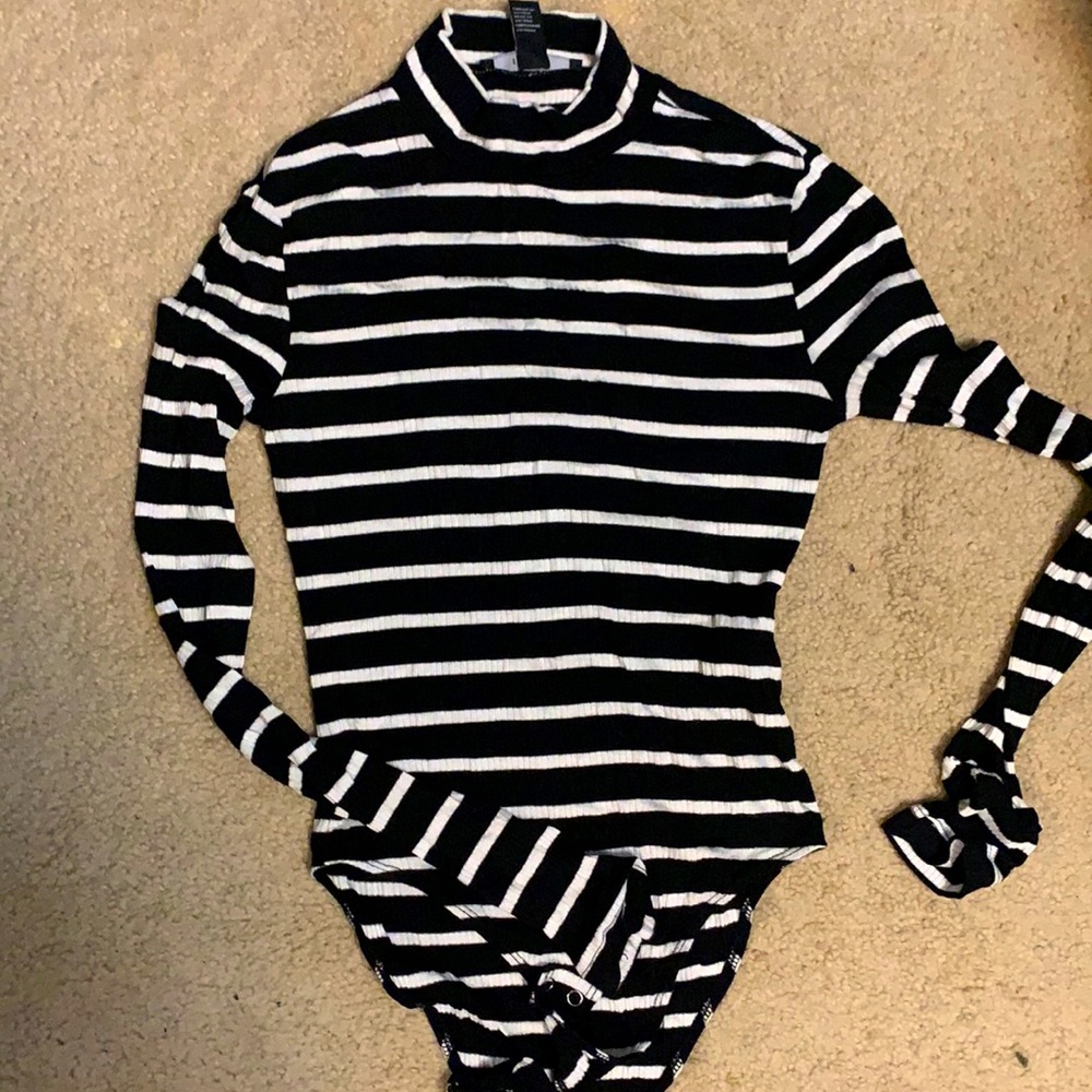 Forever 21 striped high neck longsleeve bodysuit